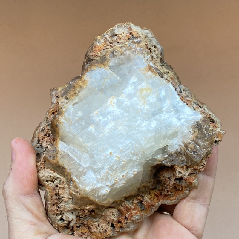 Smithsonite epimorph on calcite, San Giovanni mine, Sardinia, Italy